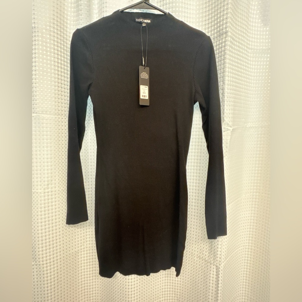 Fashion Nova Black Ribbed Dress